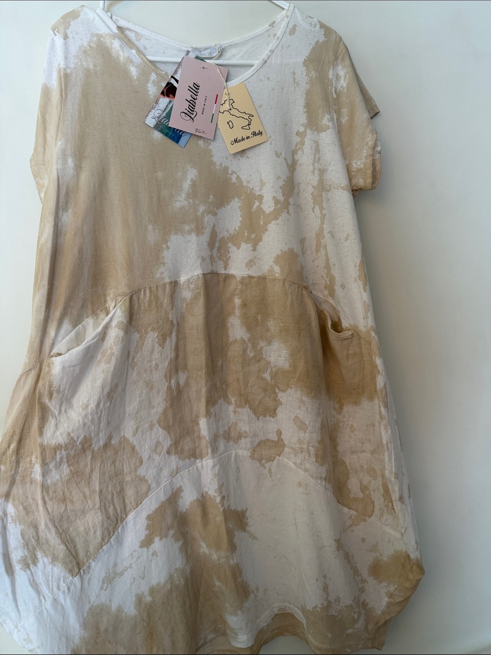 Liabella Italian Linen Cotton Dress S Neutral Beige White Tie Dye Cocoon - Picture 4 of 11
